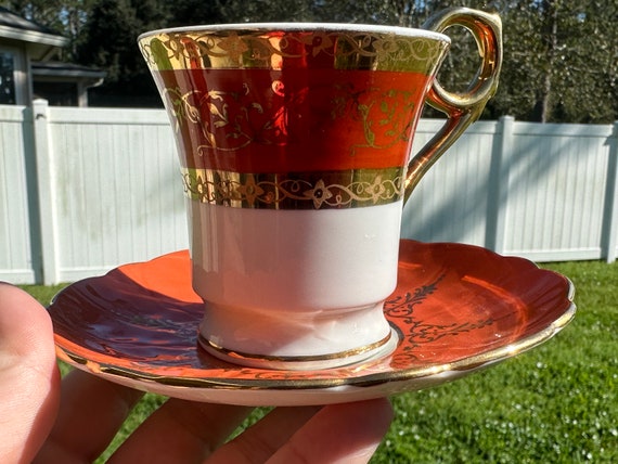 Vintage Ansley English Teacup and Saucer Set - Unique teacup Set - Orange Teacup