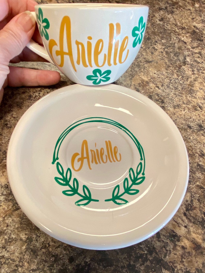 Personalized Tea Cup and Saucer Set Floral and leave design Etsy