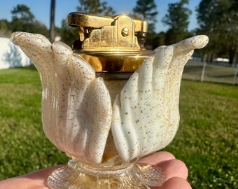Mid Century Butane Glass Lighter -  Cameo Glass with Speckled Gold