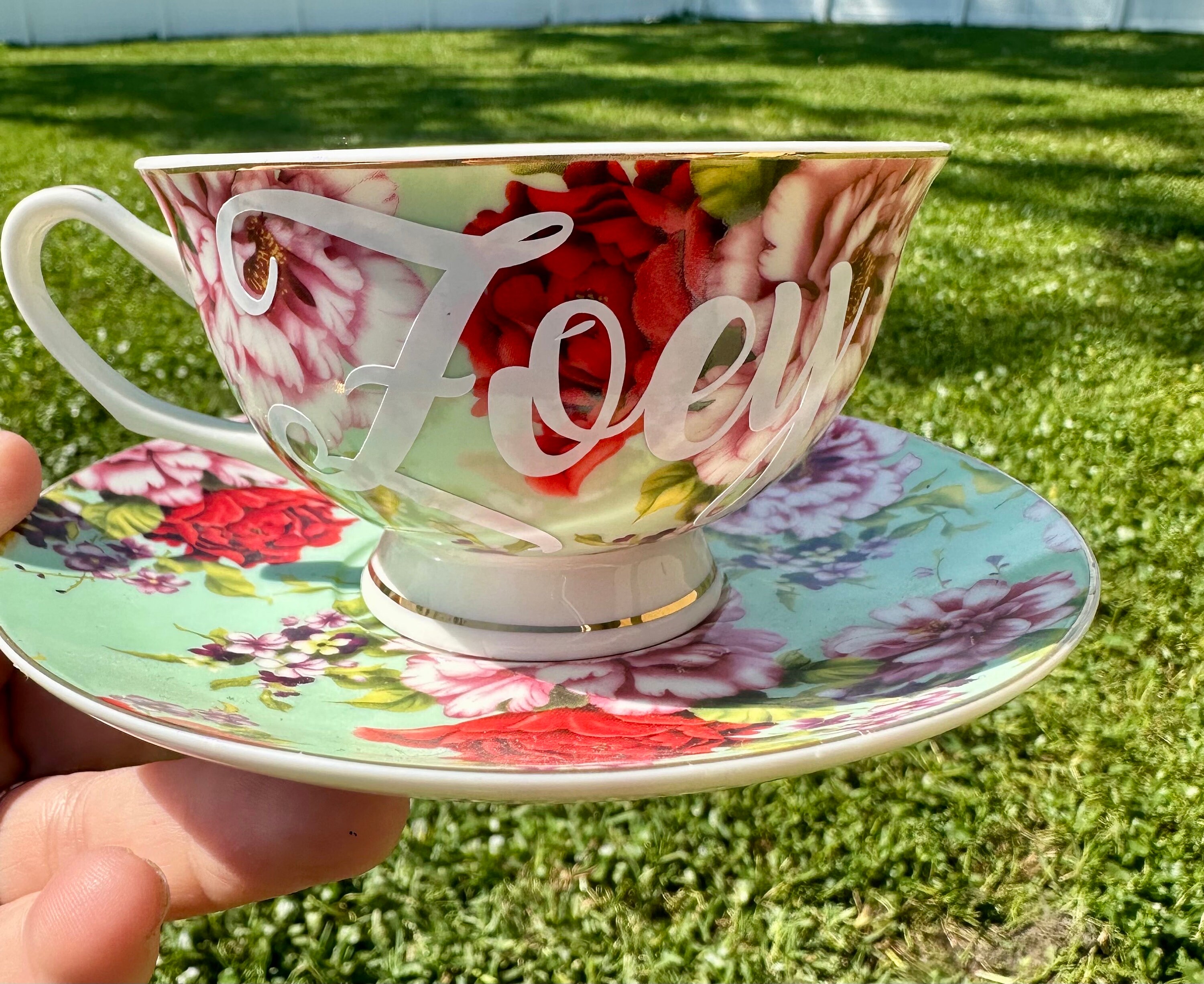 Floral Zina Tea Cup and Saucer Set - Personalized Set