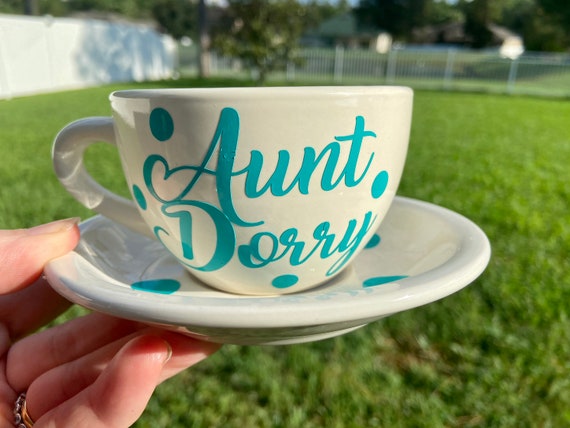 Aunt Tea Cup and Saucer Set - Custom Tea Cup- Pink Tea Cup -  Birthday Gift -  Personalized Tea Cup