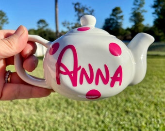 Personalized Tea Pot - 10oz Tea Pot - Choose Name and color-Disney font.