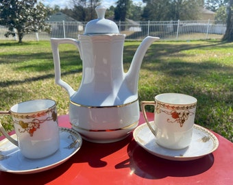 Vintage White and Gold Teapot and Teacup and saucer set - hand painted Nippon Teacups