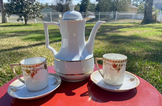 Vintage White and Gold Teapot and Teacup and saucer set - hand painted Nippon Teacups