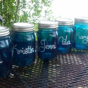 Teal Personalized 16 oz  MASON JAR Sippy Tumbler - Glass with Handle  Bachelorette Party - Baby Showers - Weddings Welcome- Choose color