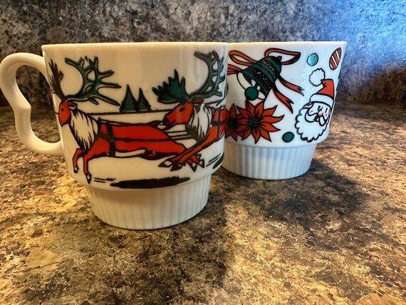 Vintage Christmas Coffee Cups -Set of Two