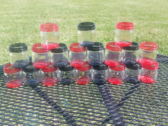 Mini Mason Jar Shot Glasses - Set of 20 - Red and Black or CHOOSE COLORS  or colors of event Wedding Favors - Bachelorette Party
