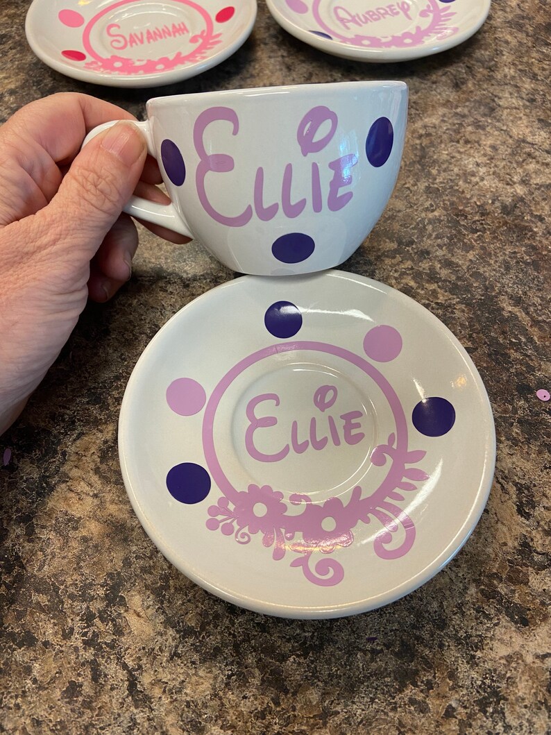 Personalized Tea Cup and Saucer Set Floral and Leave Design Etsy