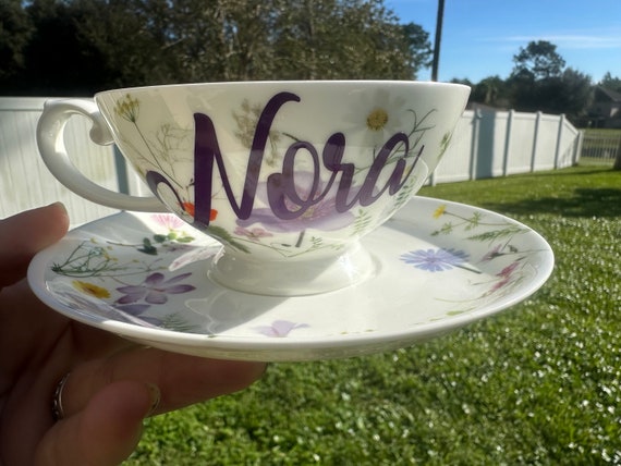 Personalized Pink Floral  Teacup - 10oz  Teacup - great gift