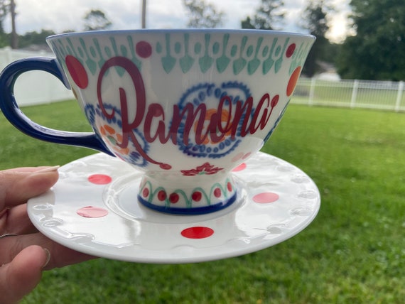 Personalized Boho Coffee Cup and Saucer Set - great gift