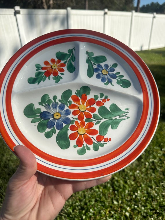 Vintage Hand Painted Divided Czech Hungry Plate - Floral Design