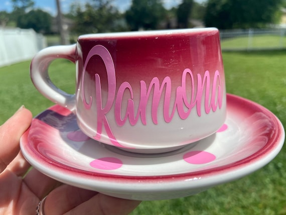 Personalized Coffee or Tea Cup - ombré Pottery Set with shades of pink