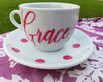 Tea Cup and Saucer Set - Custom Tea Cup- Pink Tea Cup -  Birthday Gift -  Personalized Tea Cup