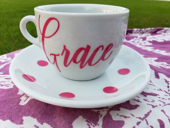 Tea Cup and Saucer Set - Custom Tea Cup- Pink Tea Cup -  Birthday Gift -  Personalized Tea Cup