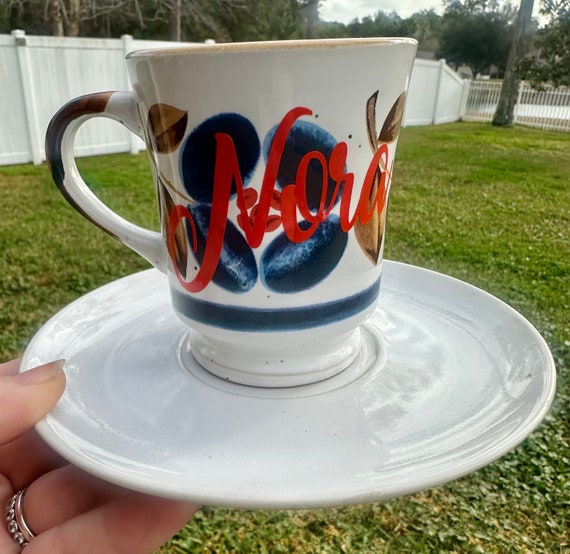 Coffee or Tea Saucer Set - Personalized Coffee or Cappuccino Set - Tea Cup Set - Personized Gift - Purple Tea Cup Set