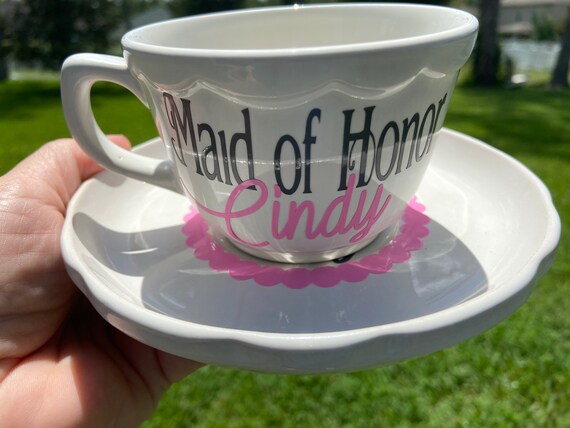 Personalized Wedding Party Tea Cup Set -  One Kind Gift - Scalloped Edge Tea Cup- Custom Order