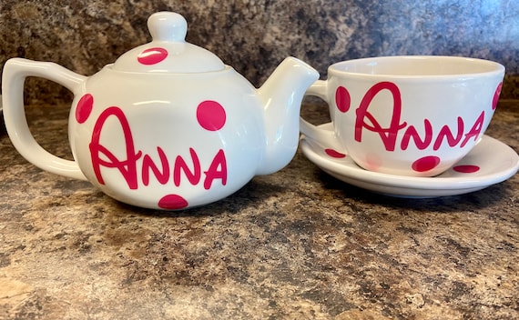 Personalized Tea Cup and Tea Pot Set - Disney Lettering - Gift Set