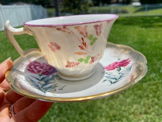 Vintage Japan Handpainted Floral Tea Cup and Saucer Set - beautiful zina blossom design - mismatched