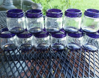 Mini Mason Jar Shot Glasses - Set of TEN - CHOOSE COLORS - Eggplant Purple Wedding Favors - Bachelorette Party