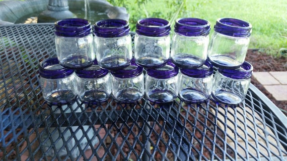 Mini Mason Jar Shot Glasses - Set of TEN - CHOOSE COLORS - Eggplant Purple Wedding Favors - Bachelorette Party