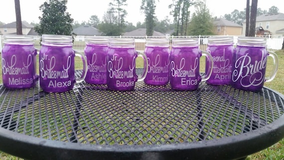 Personalized Wedding Glass - Glass with Handle -Purple and White -Choose your Color and Lettering -  Bachelorette - Weddings Welcome