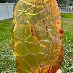 Indiana Glass Oval Amber Sunflower Glass Dish with Handle