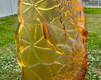 Indiana Glass Oval Amber Sunflower Glass Dish with Handle