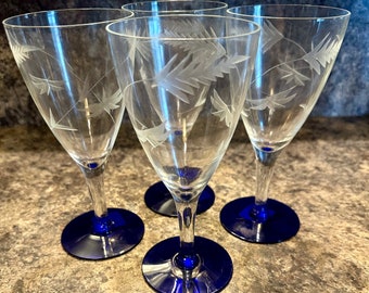 Verres Weston Louie soufflés à la main bleu cobalt vintage - Ensemble de quatre