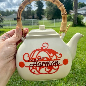 Personalized Pumpkin Fall Tea Pot - choose name on tea pot