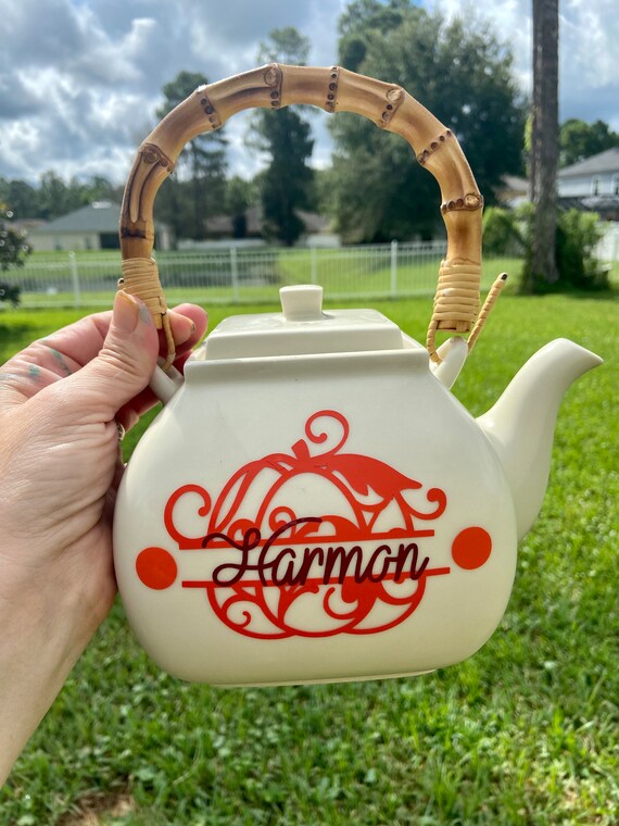 Personalized Pumpkin Fall Tea Pot - choose name on tea pot
