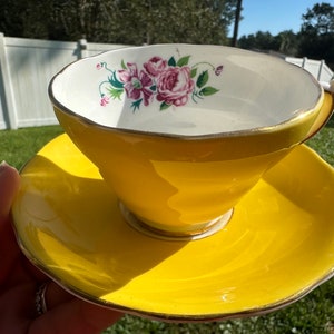 Vintage Wellington Canary Yellow Teacup and Saucer Set - Beautiful Unique Set