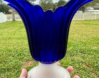 Vase floral bleu cobalt Portugal - Verre dépoli - vase rare