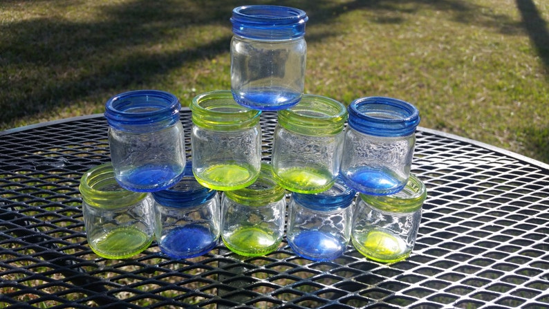 Mini Mason Jar Shot Glasses Set of TEN CHOOSE COLORS Sunshine Yellow Wedding Favors Bachelorette Party image 5