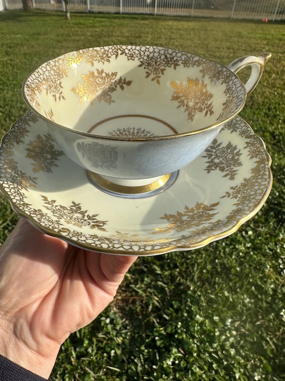 Rare Vintage Teacup and Saucer Set - Paragon Blue and Gold - Beautiful Set