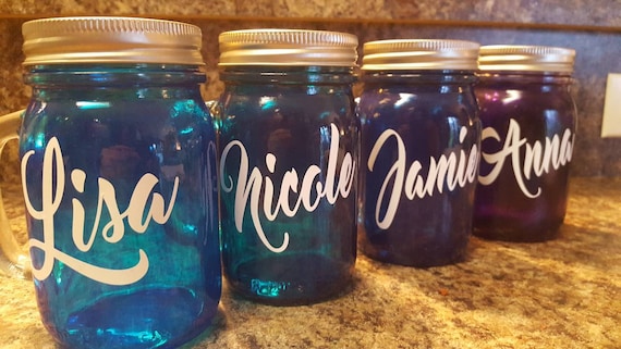 Personalized 16 oz  MASON JAR Sippy Tumbler - Glass with Handle  Bachelorette Party - Baby Showers - Weddings Welcome- Choose color