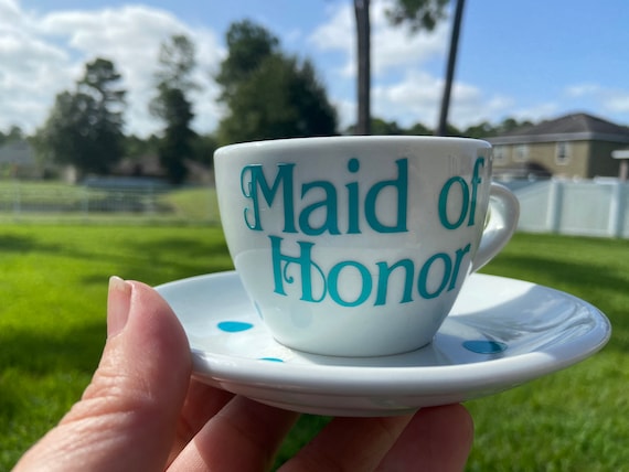 Wedding Party Tea Cup and Saucer Set - Custom Tea Cup- Pink Tea Cup -  wedding party -  Personalized Tea Cup