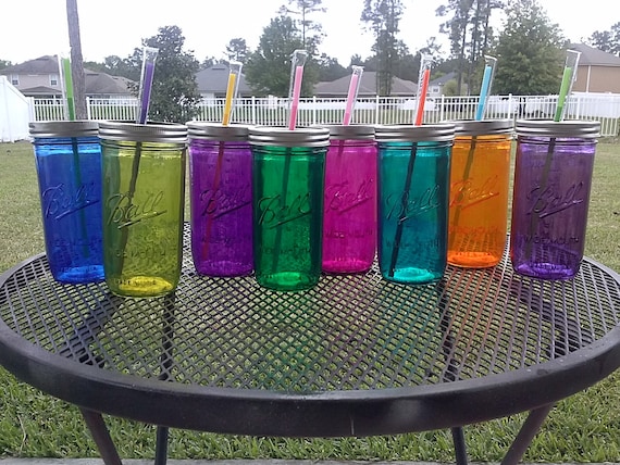 Mason Jar Sippy Tumbler - Glass - - Choose your Color - 24 oz Tumbler - Weddings - Bachelorette Party - Baby Showers - Mason Jar Gift