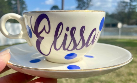 Vintage Floral  Personalized Tea Cup and Saucer Set - Choose Name - Floral design