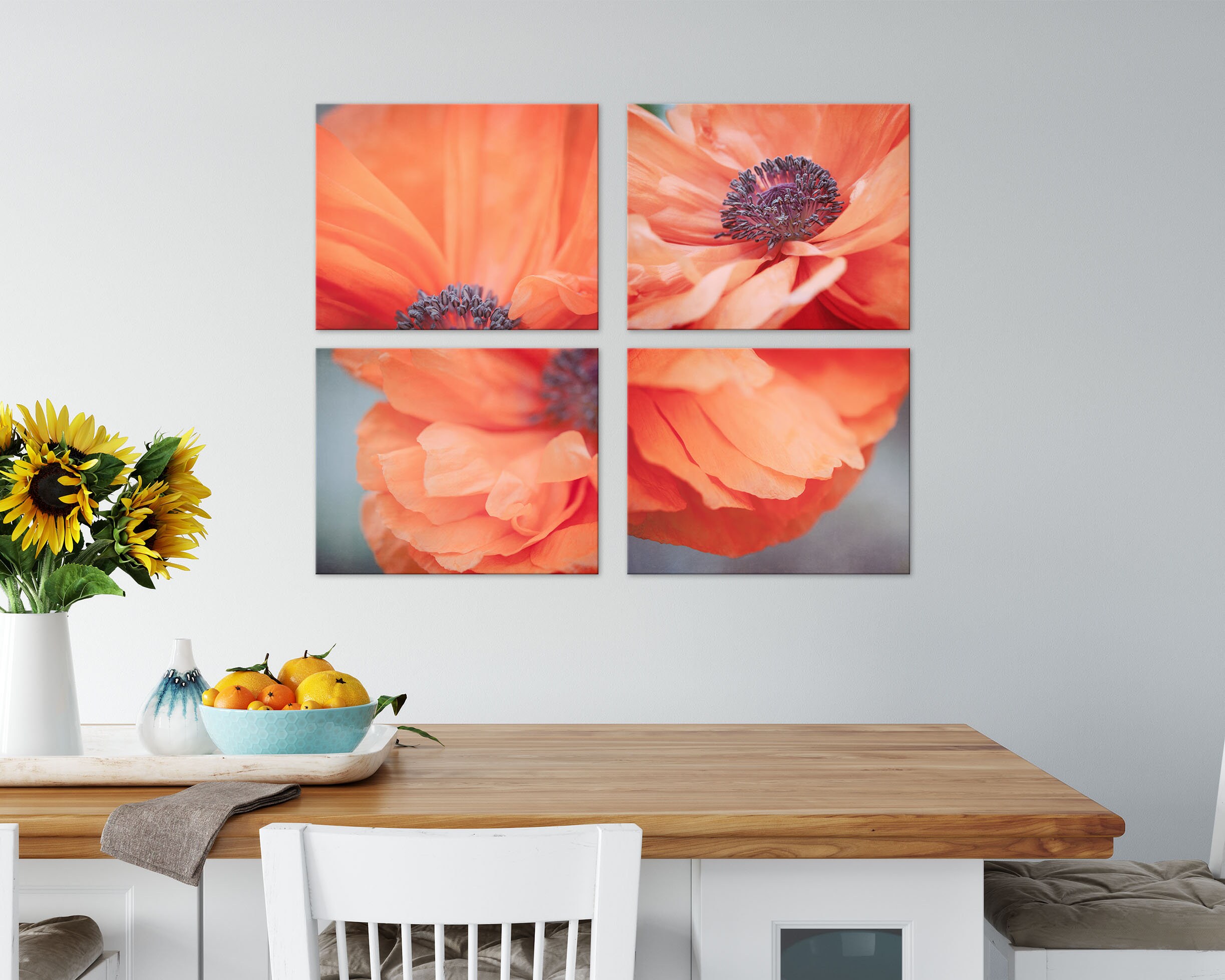 Set of 4 Prints Orange Poppy Flower Wall Art Set Orange Etsy