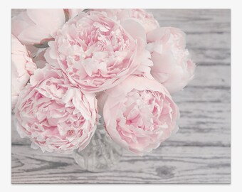 Pastel Pink Peony Flower Wall Art, Floral Wall Decor Print, Choice of Size From 8x10 to 24x30, Pink and Gray Nursery Art, "Spring Peace"