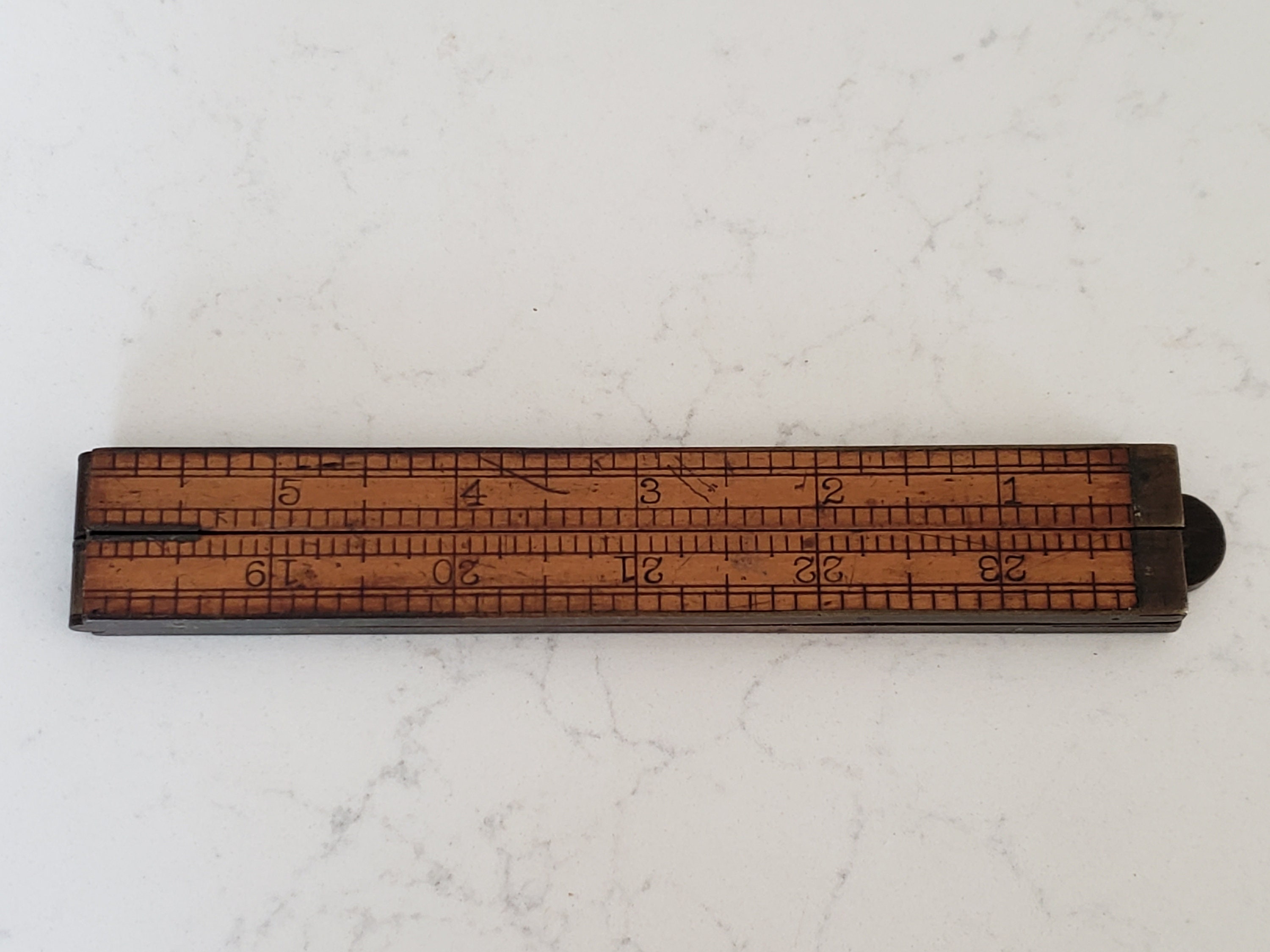 Vintage Brass Ruler - Imperial & Metric Measurements - Galen Leather