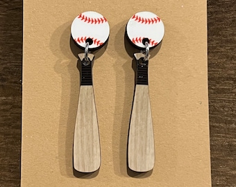 Bat and Ball Earrings - Baseball Earrings - Dangle Earrings - Sports Earrings - Baseball Mom