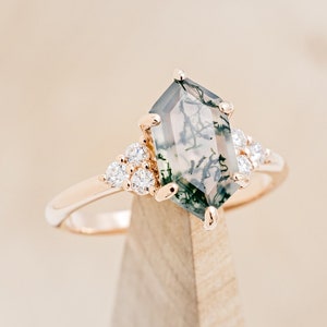 The Octavia Hexagon Moss-Agate Engagement Ring With Diamond Accents Staghead Designs image 1