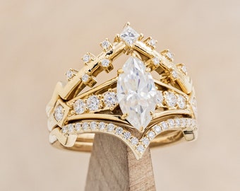 The "Persephone" - Bridal Suite - Moissanite Engagement Ring With Diamond Accents & Two Tracers  - Staghead Designs