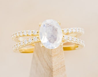 The "Anastasia" - Oval Moonstone Engagement Ring with Diamond Accents - Staghead Designs