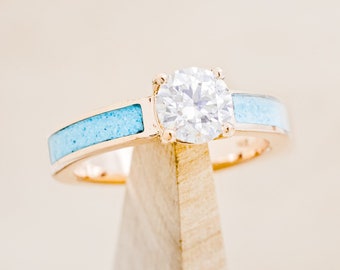 The "Eota" - Round Moissanite Engagement Ring with Turquoise Inlays - Staghead Designs