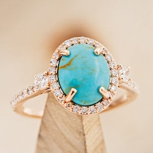 The kb Oval Turquoise Engagement Ring With Diamond Halo Accents