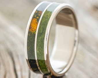 The "Dyad" - Moss & Mossy Patina Copper Wedding Band - Staghead Designs