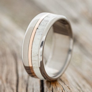 The &quot;Tanner&quot; - Elk Antler & 14K Gold Inlay Wedding Band - Staghead Designs