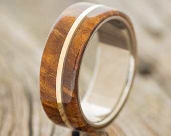 The "Golden" - Redwood & 14K Gold Inlay Wedding Band - Staghead Designs
